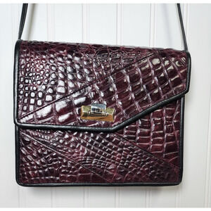 Vintage Womens Crocodile Purse Purple Merlot Crossbody Quiet Luxury